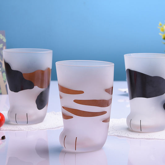 Cat Paw Glass Coffee Cup – 300ml Heat-Resistant Frosted Milk Mug, Cute Animal Claw Shape for Hot & Cold Drinks, Ideal Gift for Women, Kids, Friends