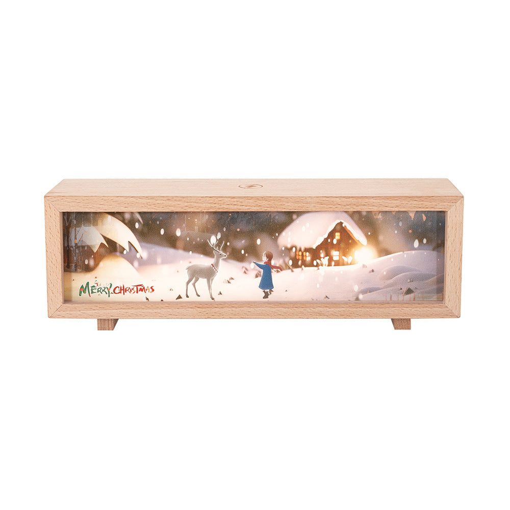 Creative Lighting Painting Small Night Lamp – Wireless Home Décor with Solid Wood & Acrylic, Elk, Sailboat, Ginkgo, Harbor, Christmas Designs