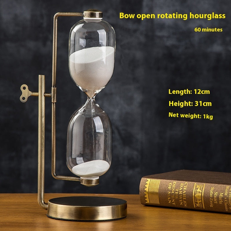Creative Rotating Hourglass Timer – 15-Minute Metal & Wood Decorative Sand Clock for Desk, Study Room, or Gift Giving