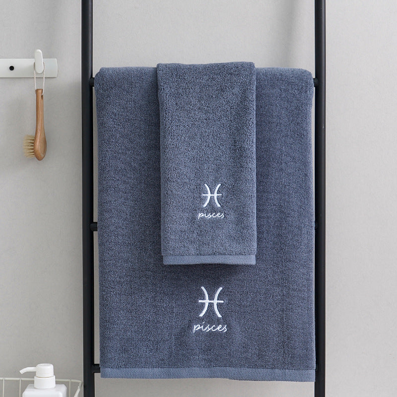 Zodiac Constellation Cotton Towel – Embroidered Astrological Bath/Beach Towel | Pure Cotton | Multiple Signs & Colors