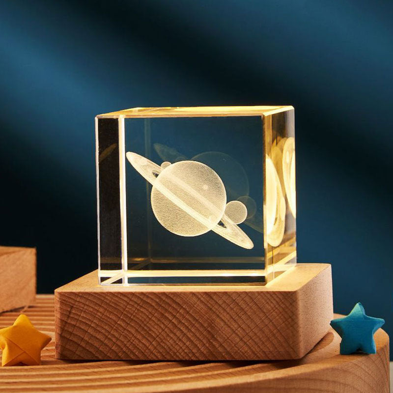 3D Crystal Cube Night Light – Warm Light Glass Lamp with Saturn, Moon, Nebula & More – Small Desktop Night Lamp for Bedroom, Kids, Gifts, and Party Decor (40mm/60mm)