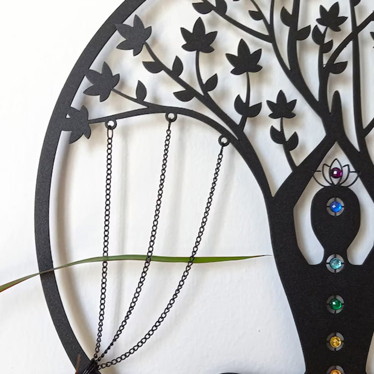 Handmade Iron Yoga Meditation Wall Hanging – 34×34cm Black Figure Pendant for Spiritual & Art Décor