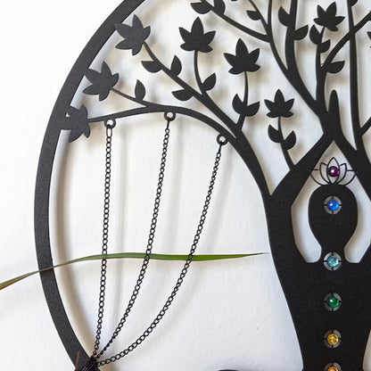 Handmade Iron Yoga Meditation Wall Hanging – 34×34cm Black Figure Pendant for Spiritual & Art Décor