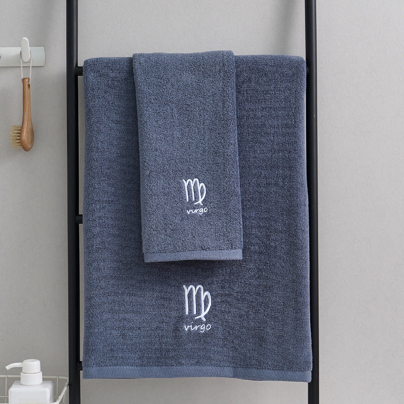 Zodiac Constellation Cotton Towel – Embroidered Astrological Bath/Beach Towel | Pure Cotton | Multiple Signs & Colors