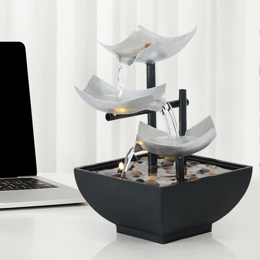 Modern Flowing Water Desktop Fountain – Handmade Home Decoration Ornament with Color Plating, USB/AC Water Pump Options