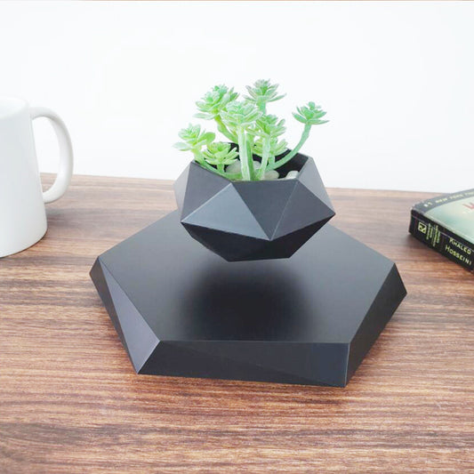 Magnetic Levitating Flower Pot – Floating Bonsai Air Planter with Hexagonal Wood Grain Base for Home & Office Desk Decor – Creative Gift for Plant Lovers