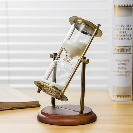 Creative Rotating Hourglass Timer – 15-Minute Metal & Wood Decorative Sand Clock for Desk, Study Room, or Gift Giving