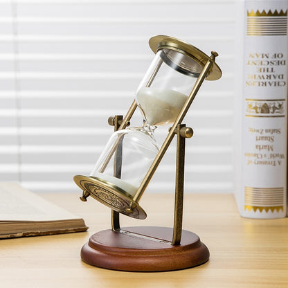 Creative Rotating Hourglass Timer – 15-Minute Metal & Wood Decorative Sand Clock for Desk, Study Room, or Gift Giving